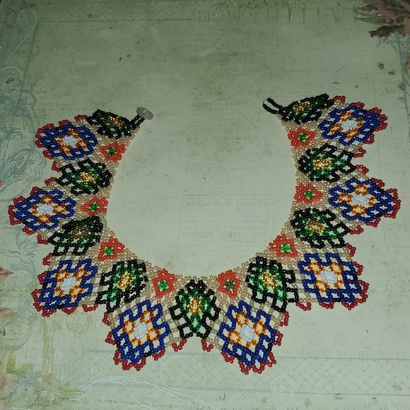 Wearable ART Vintage Glass Seed Bead and Faux Pearl Collar Necklace Style - Picture 1 of 5